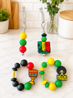 Juneteenth Tumbler Handle Charm | Black History Cup Accessory | Beaded Tumbler Charm | Afro Girl “God Is My Strength” Charm | Stanley Cup