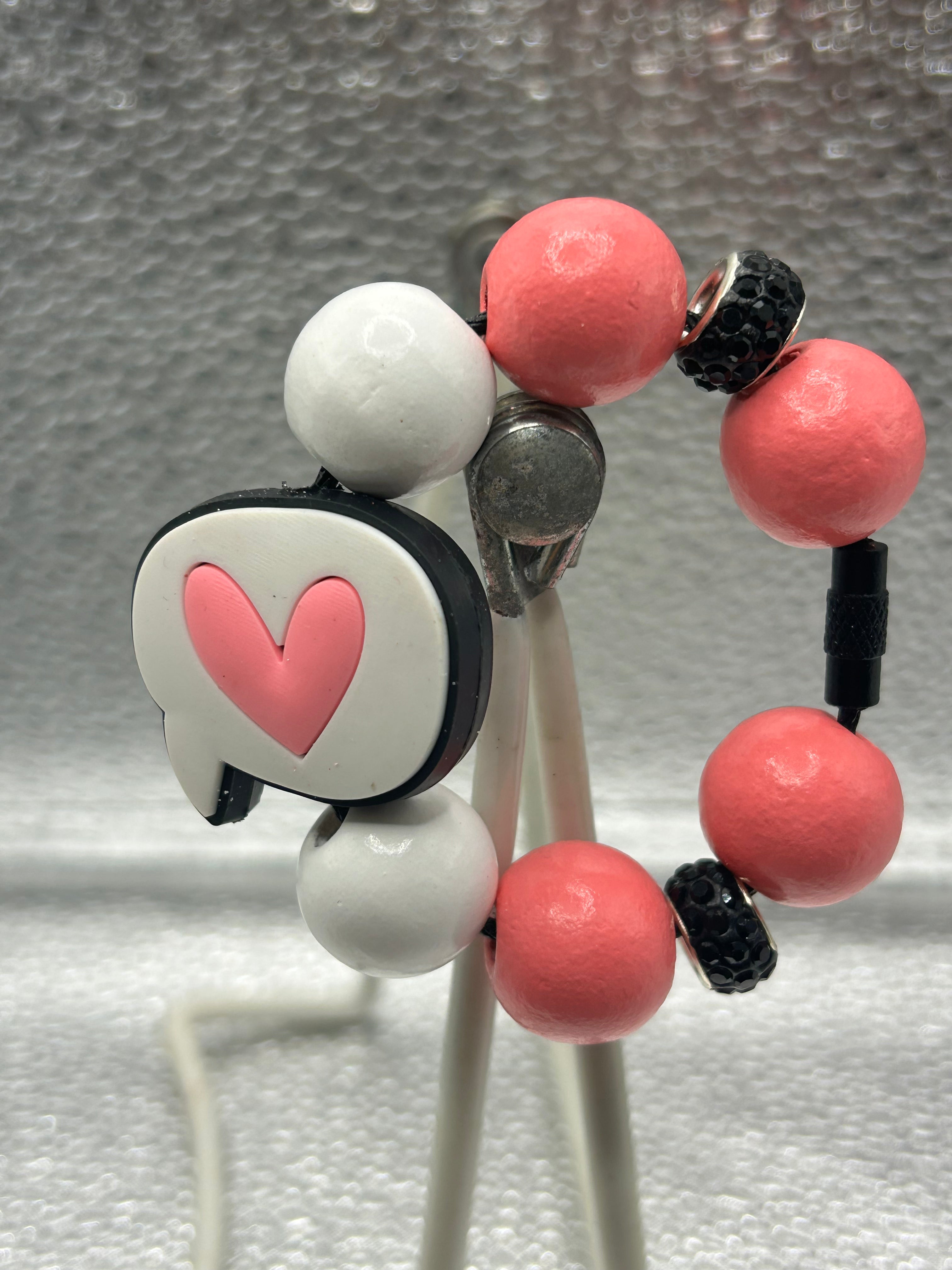 Pink Heart Speech Bubble Beaded Tumbler Charm