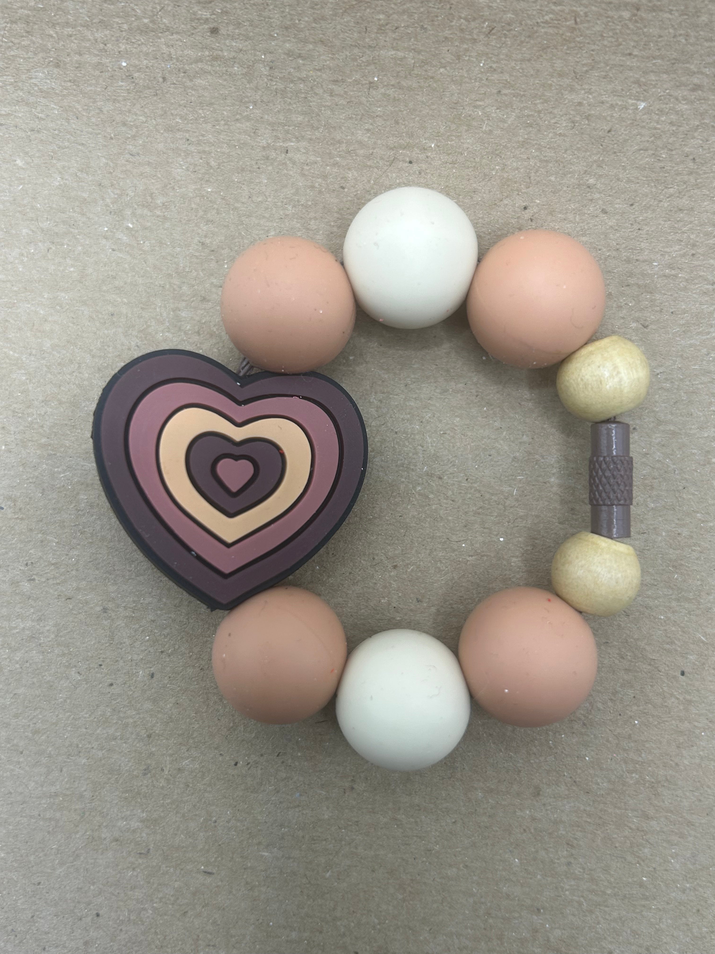 Boho Earth Tone Heart Beaded Tumbler Charm (Wooden Accents)