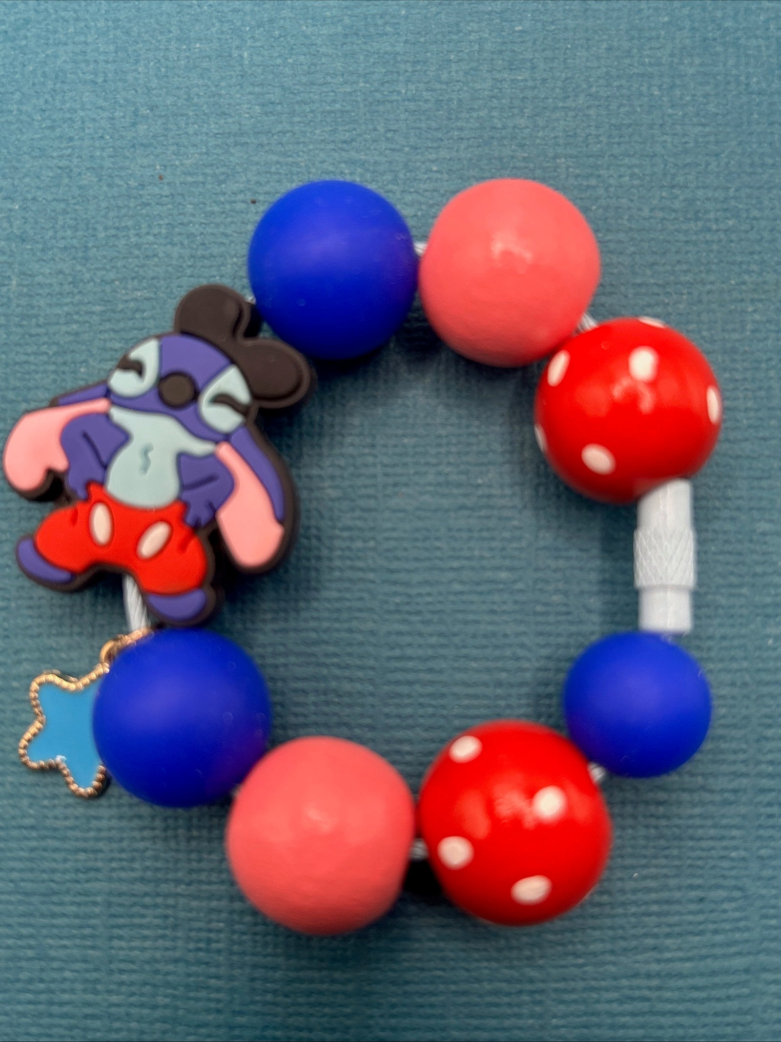 Stitch-Inspired Blue & Red Beaded Tumbler Charm