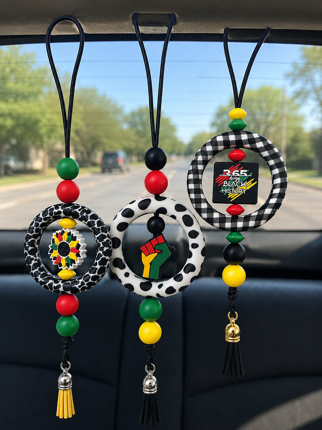 Juneteenth Handmade Beaded Car Charm, Rear View Mirror Accessory