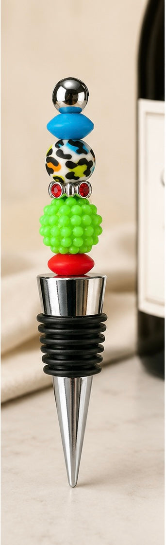 Handmade Beaded Wine Bottle Stopper | Decorative Silicone Wine Saver | Unique Gift for Wine Lovers | Colorful Kitchen & Bar Accessory