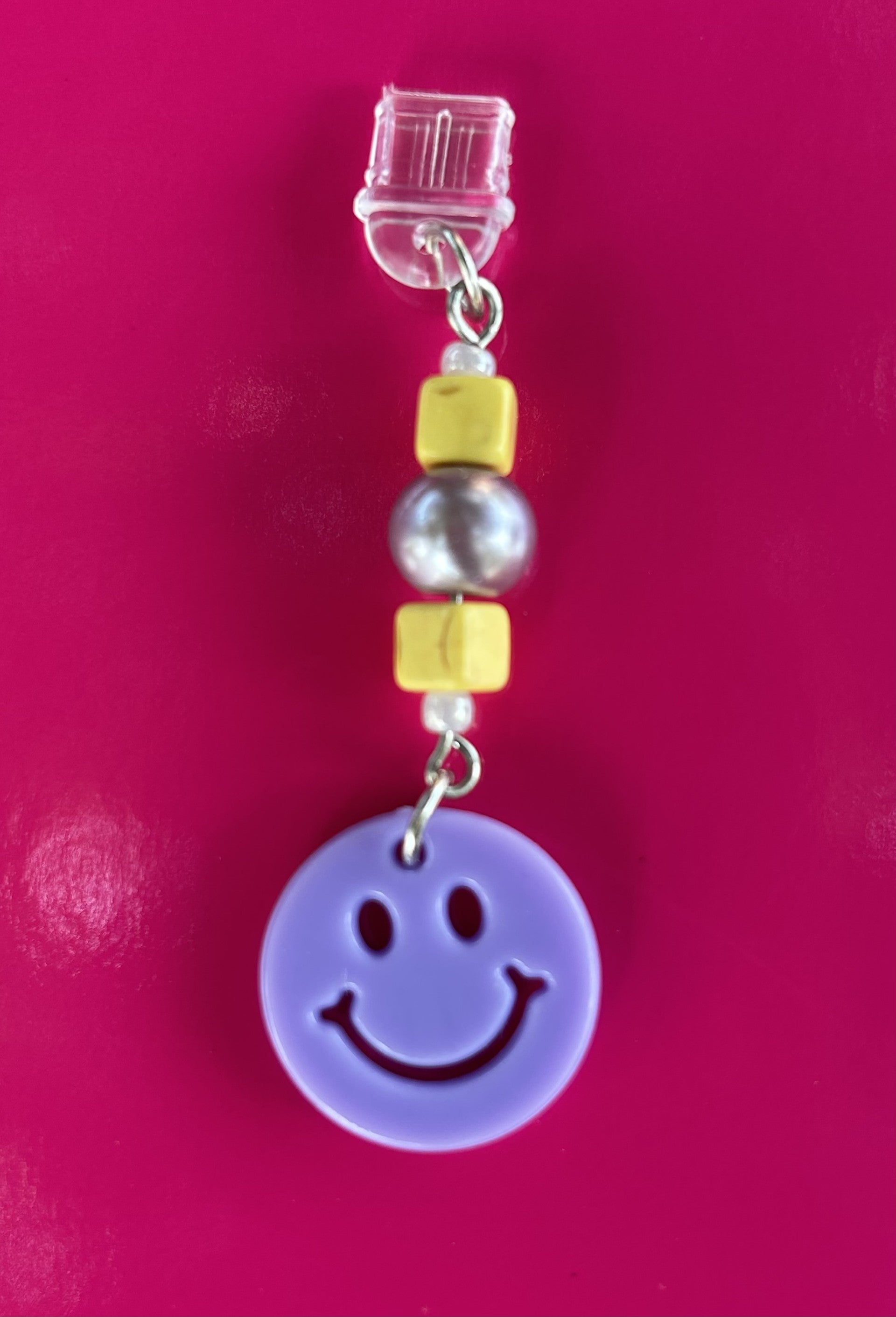 Smiley Face USB-C Dust Plug Charm | Beaded Phone Dust Plug | Kindle USB-C Port Protector | Cute Phone Accessory | Handmade Charm | Y2K Gift