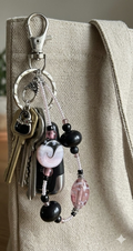 Chic Black & Pink Glass Beaded Keychain with Purse Charm