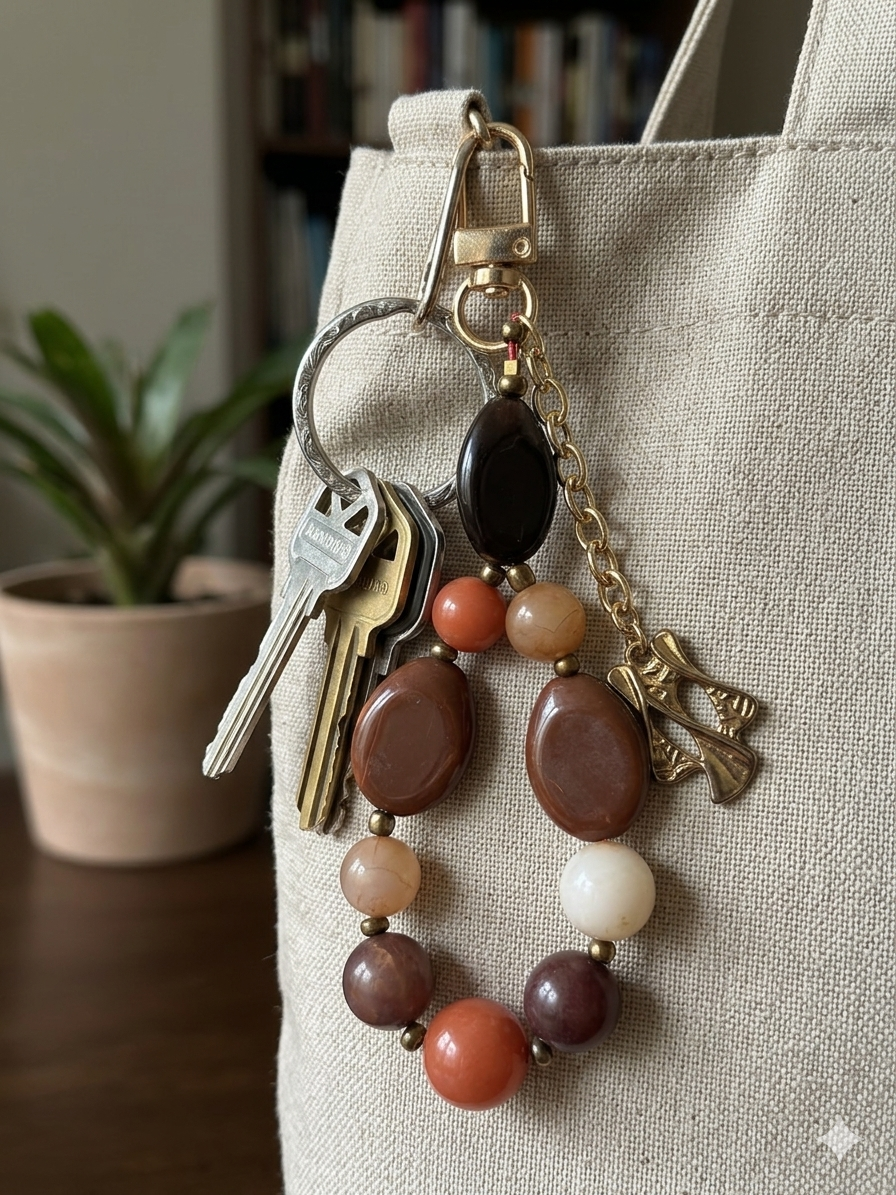 Boho Bead Keychain with Geometric Charm