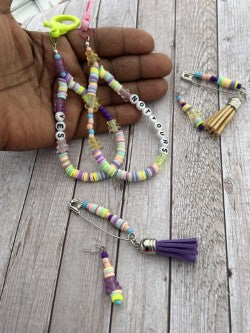 Pastel Beaded Phone Charm Set | USB-C Dust Plug Charm | Beaded Safety Pin