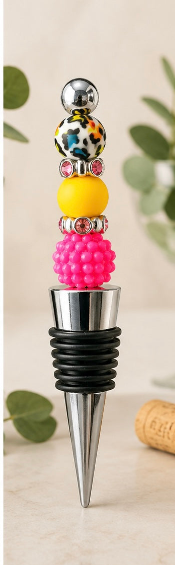 Handmade Beaded Wine Bottle Stopper | Decorative Silicone Wine Saver | Unique Gift for Wine Lovers | Colorful Kitchen & Bar Accessory